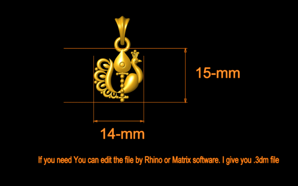 Peacock Pendant 3dm file - Image 2